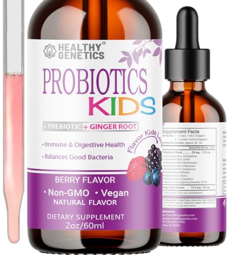 Healthy Genetics Liquid Probiotics for Kids & Toddlers | + Prebiotic + Ginger Root | Acidophilus...