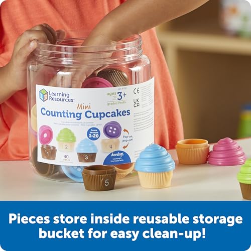 Image of Learning Resources Mini Counting Cupcakes - Birthday Cake, Sensory Toys, Montessori Preschool Activities, Kitchen Play Food Sets for Kids, Fine Motor Games