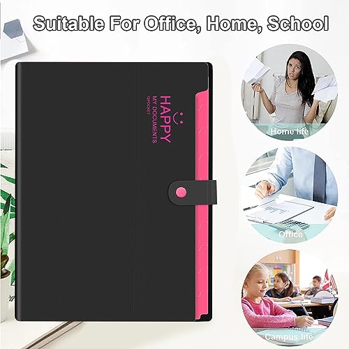 Image of NISUN 12 Pocket Expanding File Folder, Black | Accordion Document Organizer, Adjustable Buckle, For School Office Home