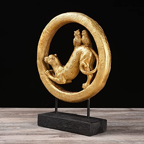 Brabud Leopard And Owls Statue Resin Gold Leopard Running In Ring With Base Figurine Animal Lover Collectible, Decorable For Living Room Bedroom Study Room Shop Office 11.4In (H) Tqgjbs340 #TOP2