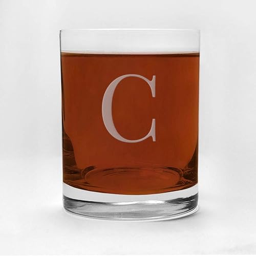 Miniatura 2 de CEDAR CRATE MARKET Juego de 4 piezas de vidrio grabado con monograma de letra C, 13.5 onzas