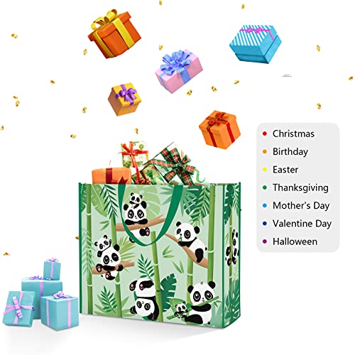 NymphFable 5 Pack Reusable Shopping Bags - Panda Bamboo Grocery Tote, Waterproof Gift Bag, 50LBS, L, 17.7" x 15" 5" - Image 3