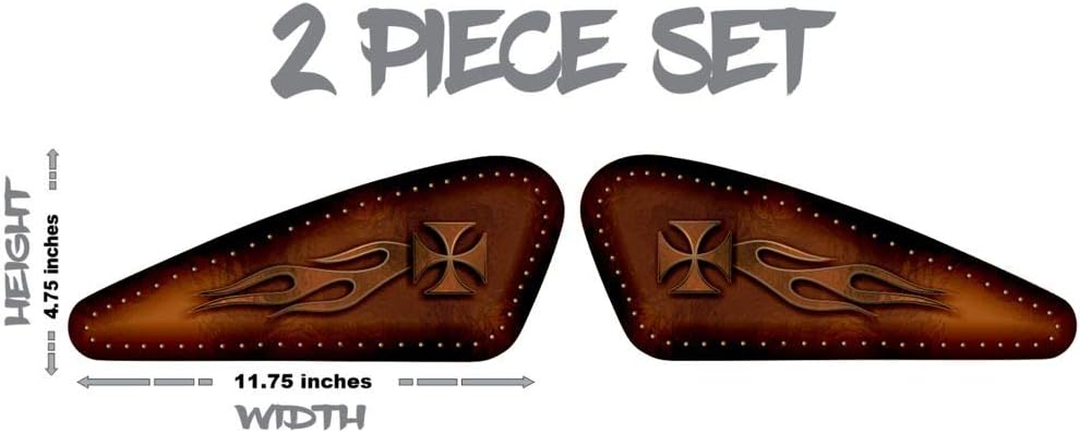 Motorcycle Gas Tank Decals/Sets - for Harley Davidson Sportster 883 1200 Honda Shadow Suzuki Kawasaki Indian Yamaha (Chopper Cross Riveted Panel Brown - 2pc Side Tank Decals)