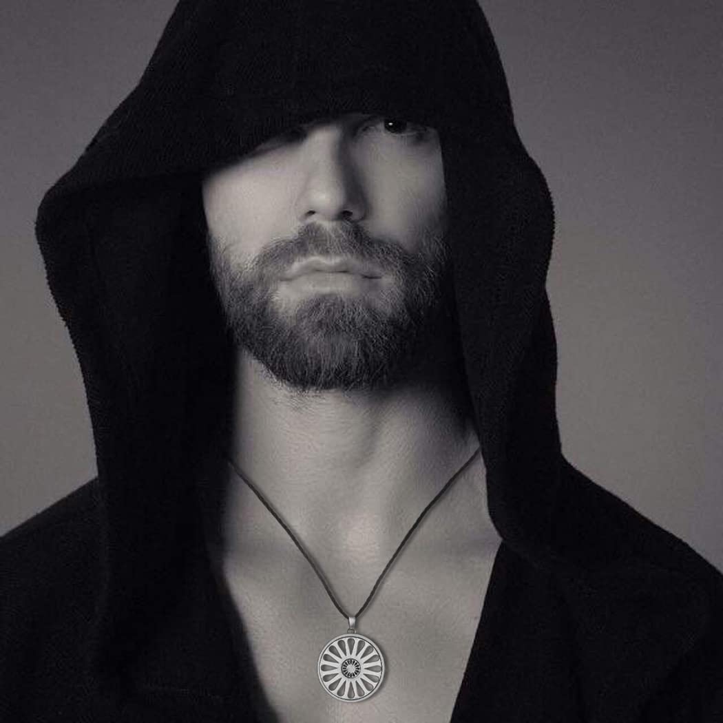 LUTAKU Collar con colgante de rueda de chakra romaní para hombres y niños, gitanos, gitanos, cadena de cuero, amuleto de símbolo indio Ashoka