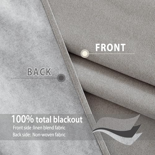 Image of NICETOWN 100% Absolutely Blackout Faux Linen Curtains with Thermal Insulated White Liner, 52 inch W, 2 PCs, Light Grey, 90 inch Long Drapes Sweep The Floor Decorative Keep Privacy Panels for Living Room /Villa