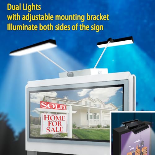 Image of Solar Sign Lights Outdoor, 420 led 2600 Lumen Solar Sign Light, 12000 mAh Billboard Lighting for Bussiness, Real Estate, Shop, Bus Stop, HOA, Highway Signs, Commercial, Black
