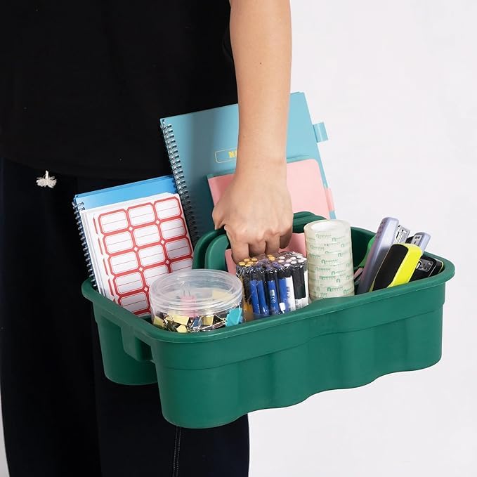 KR STORE™ Dual-Compartment Storage Caddy – Portable Organizer for Bathroom, Office & Cleaning Supplies – Green 3