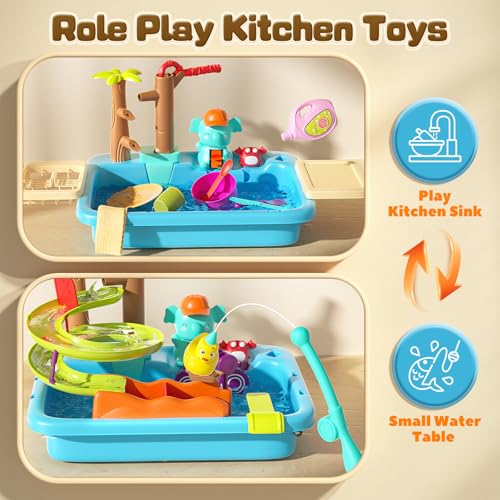 Cute Stone CS8282 Play Sink With Running Water, 4-In-1 Toy Kitchen Sink With Manual Faucet, Dishwasher Play, Water Slide Track, Fishing Toys, Pretend Water Play Sink For Kids Boys Girls thumb #1