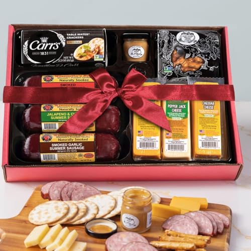 Product Image of the Wisconsin Cheese Company - Holiday Party Gift Box - Smoked Summer Sausages, 100% Wisconsin Cheese, Crackers, Pretzels & Mustard | Perfect for Parties, Charcuterie Boards, and Holiday Gifts