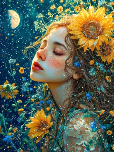 Toile abstraite fille tournesol Taxpy 80x100cm habillez enfin vos grands murs blancs vides