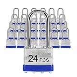 Padlocks with Same Key, LQYN 24 Pcs Laminated Keyed Padlock (1-9/16', 40mm), Keyed Alike Locks, Long Shackle, for Storage Locker, Hasp Latch, Toolbox, Sheds