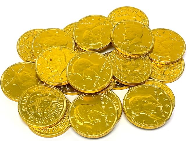 Miniatura 2 de 320 monedas de chocolate de papel dorado de tamaño medio dólar en un paquete a granel, eso es de 5 libras de monedas de chocolate de medio dólar con