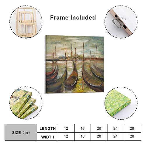 Tomart Landscape Art Painting Poster, Italian Art Painting, Venice Art Canvas Painting Posters And Prints Wall Art Pictures For Living Room Bedroom Decor 24X24Inch(60X60Cm) Frame-Style #TOP1