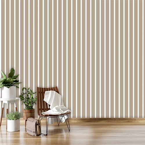 Image of DWELLSINDIA Beige Vertical Striped Wallpaper for Wall Decor | Self Adhesive Peel & Stick, Thick Textured Premium Paper | Waterproof, Scratch Resistant Laminated | Bedroom & Living Room | 41x244 cm
