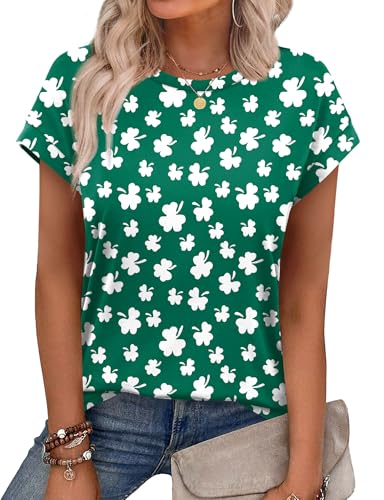 Alaroo St Patricks Day Shirt Women Summer Tops 2026 Cute Floral Blouses Tropical Vacation Outfits Print Clover L