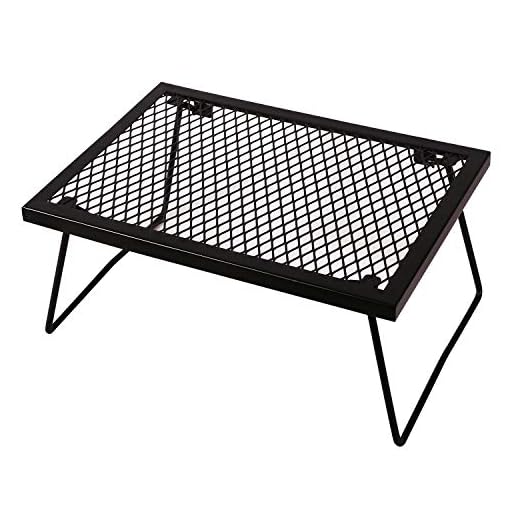 CAMPMAX Folding Campfire Grill Heavy Duty Steel Grate, Portable Over Fire Camp Grill for Outdoor Cooking Grill Grate, Black