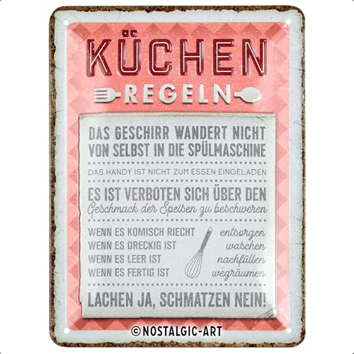 Nostalgic-Art Retro Blechschild, 15 x 20 cm, Küchen-Regeln –...