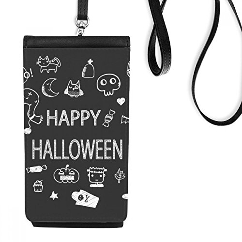 Sac téléphone Halloween en faux cuir noir avec bandoulière réglable pour smartphone et monnaie