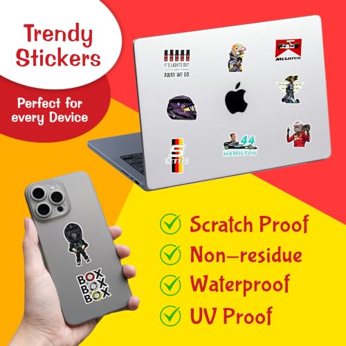 Image of CodersParadise F1 Racing Sticker Pack - Set of 60 Waterproof Vinyl Self-Adhesive F1 Stickers for Laptop, Diary & Mobile Case | Durable, Residue-Free Racing Decals for Metal & Glass Surfaces (3 Inch)
