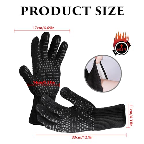 1 Pair Barbecue Gloves, Microwave Oven Gloves, Silicone Cooking Gloves, Fire Resistant Oven Gloves, Heat Proof Grill Gloves, Hand Protection Grill Gloves, for Kitchen Cooking, BBQ, Baking (Black) - Image 2