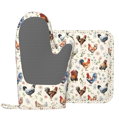 Cute Chicken Oven Mitts and Pot Holders Set