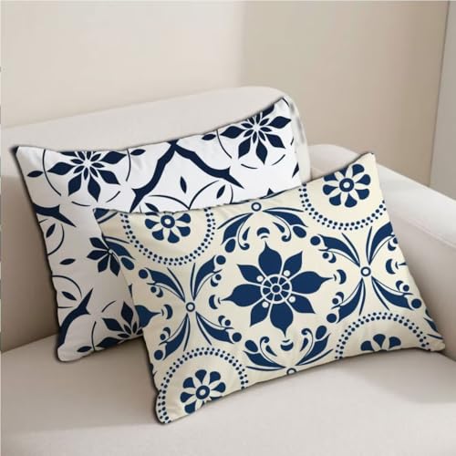 Coussin canape bohème bleu 50x70 pour une ambiance salon cocooning