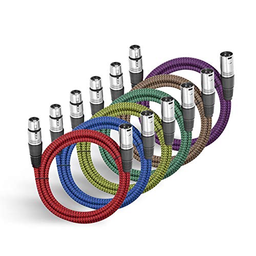 XLR Cable 3ft, BIFALE Heavy Duty Hybrid Braided XLR Patch Cable 3Pin XLR Male to Female Multi-Colored Microphone Cable Balanced Mic/Snake Cord - 6Pack (TOP Series)