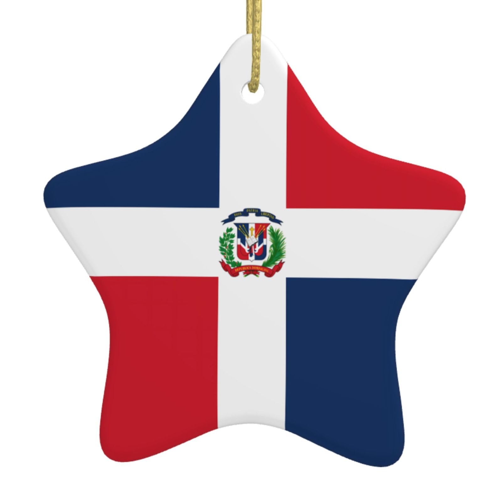 Dominican Republic Christmas Ceramic Star Pendant with Punched Holes and Gold Wire Rope, Christmas Tree Home Decoration