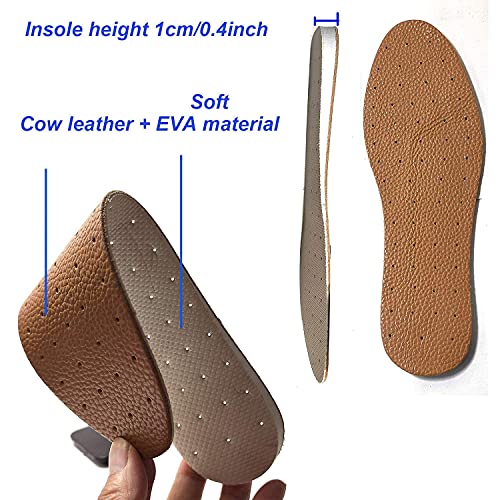 Image of Leather Insole Invisible Increase Insoles 1cm 1.5cm 2cm Height for Casual Sneaker Sport Shoes Men Women (Brown, 9# /10.8''-1cm Height)