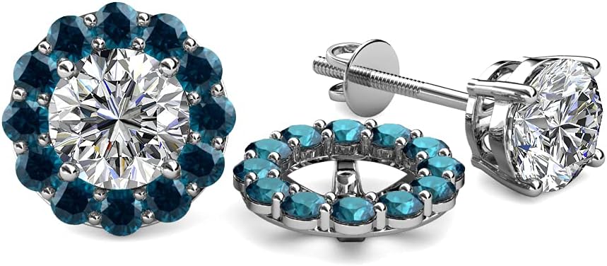 London Blue Topaz Halo Jacket for Stud Earrings 0.84 ctw 14K White Gold