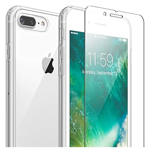 FlexGear [Full Protection] Case for iPhone 7 Plus/iPhone 8 Plus and Glass Screen Protector - Crystal Clear