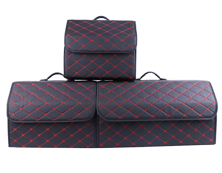 Organiseur de coffre en cuir premium noir et rouge, l'élégance automobile