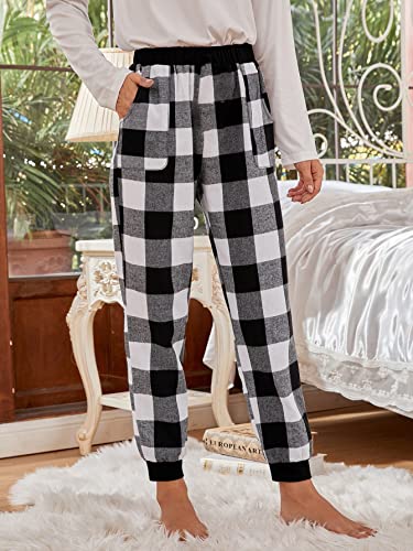 Verdusa Women's Buffalo Plaid High Waist Joggers Pajama Pants Black White M #TOP4