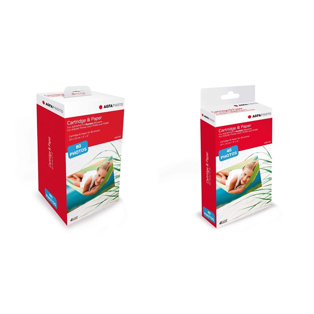 Agfaphoto Cartouche et Papier 80 Photos Format 10 x 15 cm AMOC Compatible AGFA Realipix Moments et Kodak PD450 PD460 PD480 Blanc & AMOC40 - 40 Photos