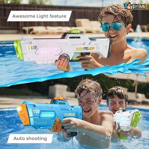 Image of Toyshine Electric Water Holi Gun Toy with10ft Range | Automatic Suction Self-Integration | Lights | Rechargeable Battery | 450ml Tank Capacity Perfect for Holi Festival & Summer Outdoor Fun- White