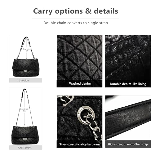 Image of M-ioi-M Quilted Denim Purse, Shoulder Bag for Women, Crossbody Flap Tote Bag,Silver Chain Hobo Bag, Vintage Washed Jean Purse