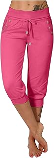 2025 Mujer Casual Deportes Yoga Bolsillos Sólidos Cinturón Elástico Cintura Pantalones 3/4 Pantalones Largos Pantalones 3/4 Mujer Negro Verano