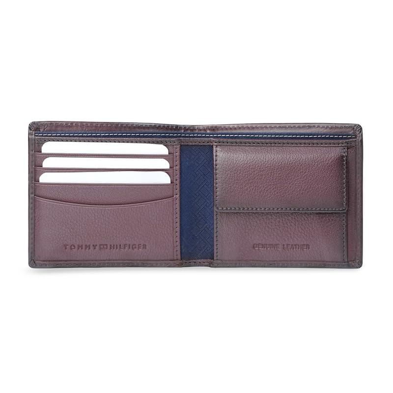 Image of Tommy Hilfiger Men's Leather Global Coin Wallet Gistel - Wine | Slim Bifold with 4 Card Slots, 2 Bill CompartMen'sts & 6-Month Warranty | Stylish Purse for Men's