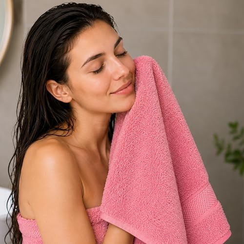 Image of Sulfar 100% Combed Cotton, Quick Drying Highly Absorbent Thick Bathroom Towels, Luxury Bath Towel Set (Pack of 2, 70 X 140 cm) - 600 GSM (Basic Pink)
