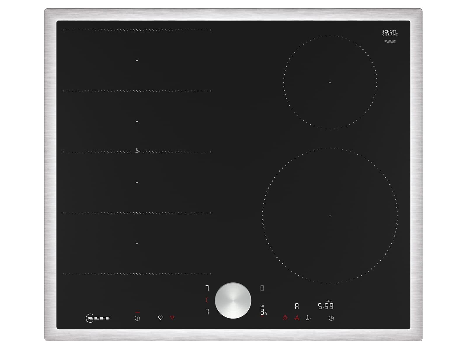 NEFF T66STE4L0 - Piano cottura a induzione N90, piano cottura autosufficiente in vetroceramica, larghezza 60 cm, Twist Pad, Flex Induction, Home Connect, Smart Hood Automatic, sospeso, nero