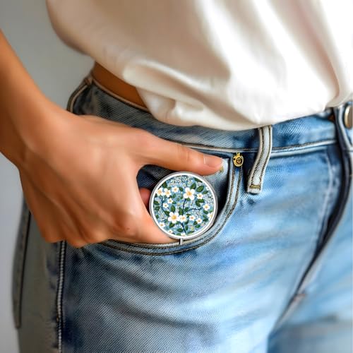 Image of Pill Box-3 Compartment Small Pill Case for Purse & Pocket Mini Metal Pill Holder Travel Pill Container to Hold Supplements Vitamins BPA-Free (A-Flowers-01)