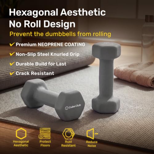 Image of The Cube Club Neoprene Dumbbells Set 3kg x 2 for Women & Men | Anti-Slip Hex Dumbbellsset for home workout| Gym Equipment for Home Workout, Yoga, Pilates& Strength Training - Grey6kg