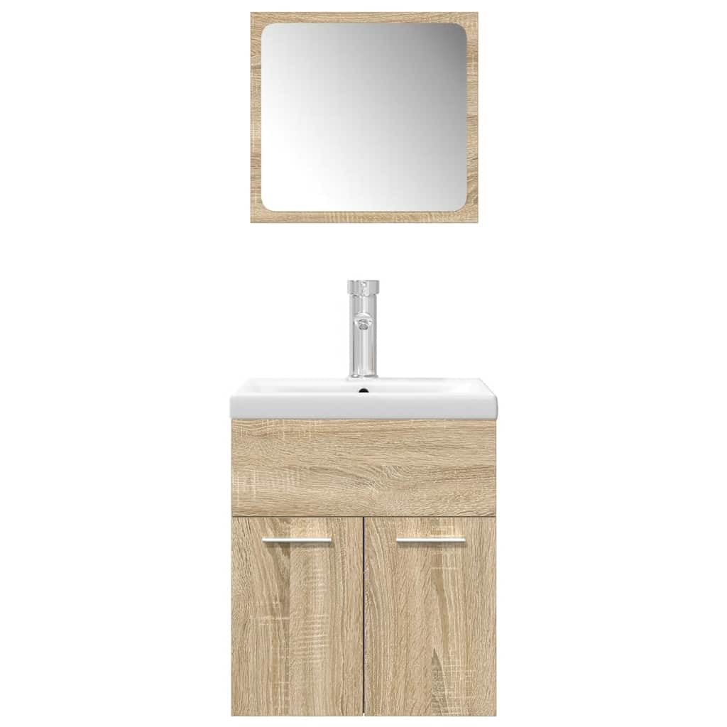 Ensemble de meubles de salle de bain 3 pièces en chêne Sonoma avec lavabo, armoire à miroir, armoire haute pour salle de bain