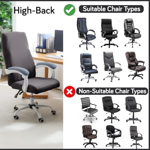 Image of HOKIPO Office Chair Cover for Executive Chair (High-Back) - 140 GSM Stretchable Fabric - Anti-Slip & Washable - Fits Tall & Big Office Chairs, Graphite Grey (AR-6204-DGRY)