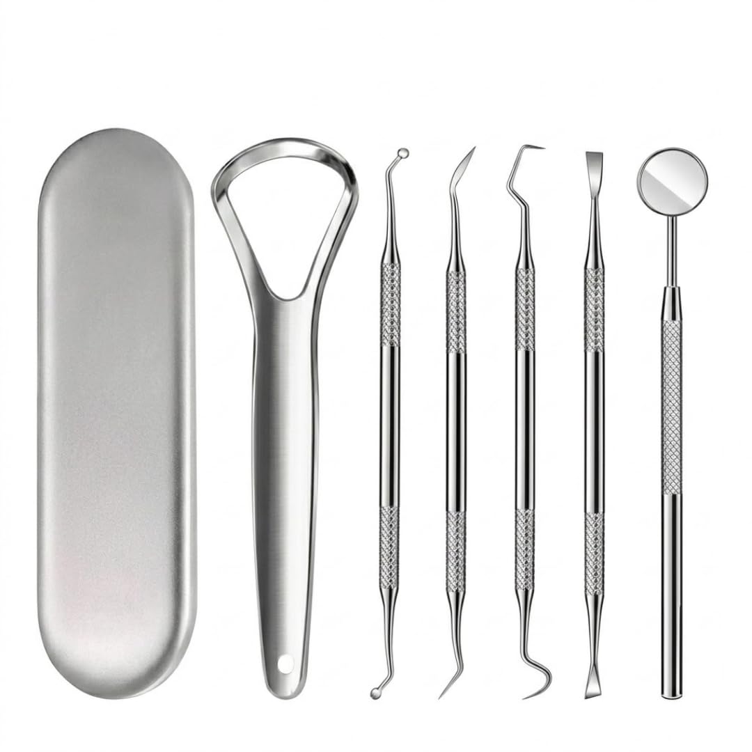 Dental Kit, Tooth Cleaning Kit with Dental Scaler | Professional Stainless Steel Dental Tools for Home Use, Plaque & Tartar Remover Tool with Mirror-image-34