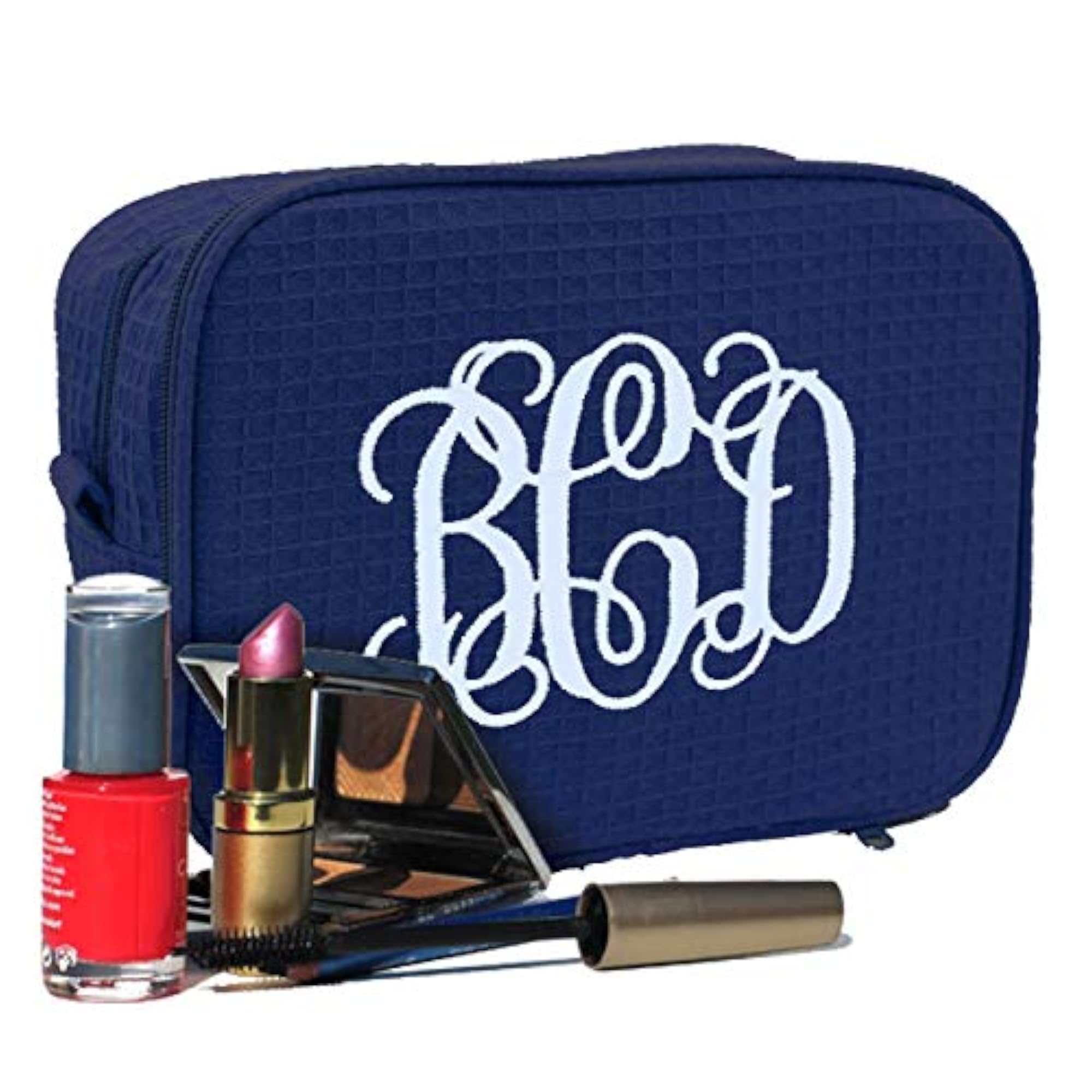 Personalized Bridesmaid Makeup Bag, Monogrammed Navy Blue