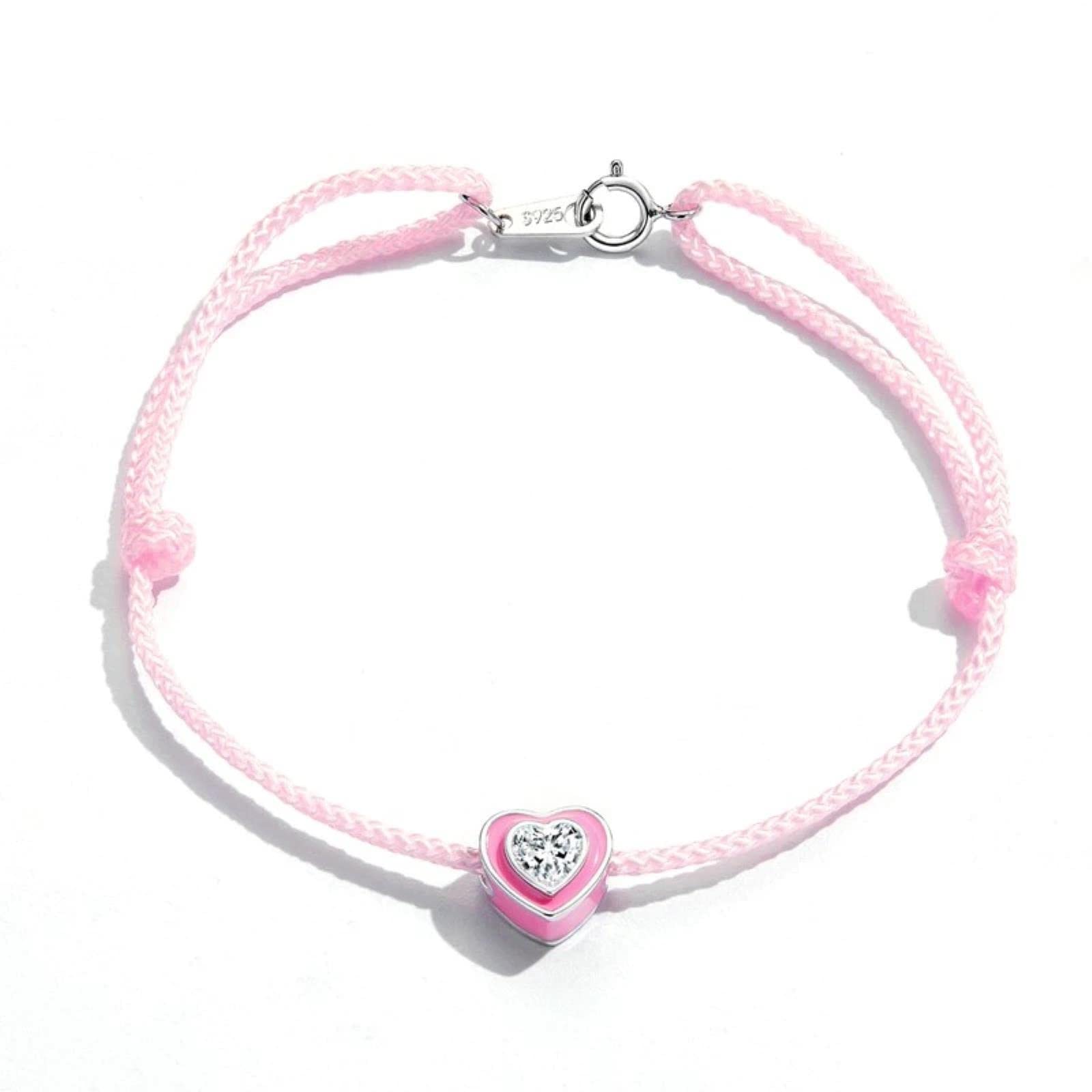 Laychen Women's See Image 925 Sterling Silver Pink Heart Rope Ankle 22.5Cm Adjustable Size Shiny Cz Rope Chain For Summer Jewelry
