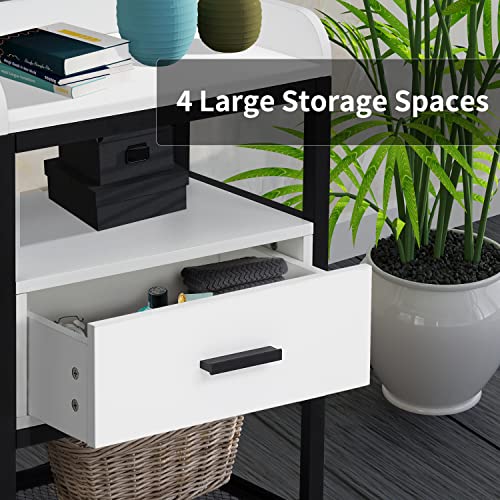 3 Tier End Table, Nightstands With Drawer And Storage Shelf, Small Narrow Table For Small Space, Industrial Bedside Table For Living Room, Bedroom, Rustic #TOP6