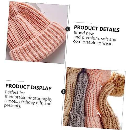 FRCOLOR Hand-Knitted Winter Hat for Boys Knitted Cap Warm Woolen Hat Boy Girl Windproof Casual Pink4