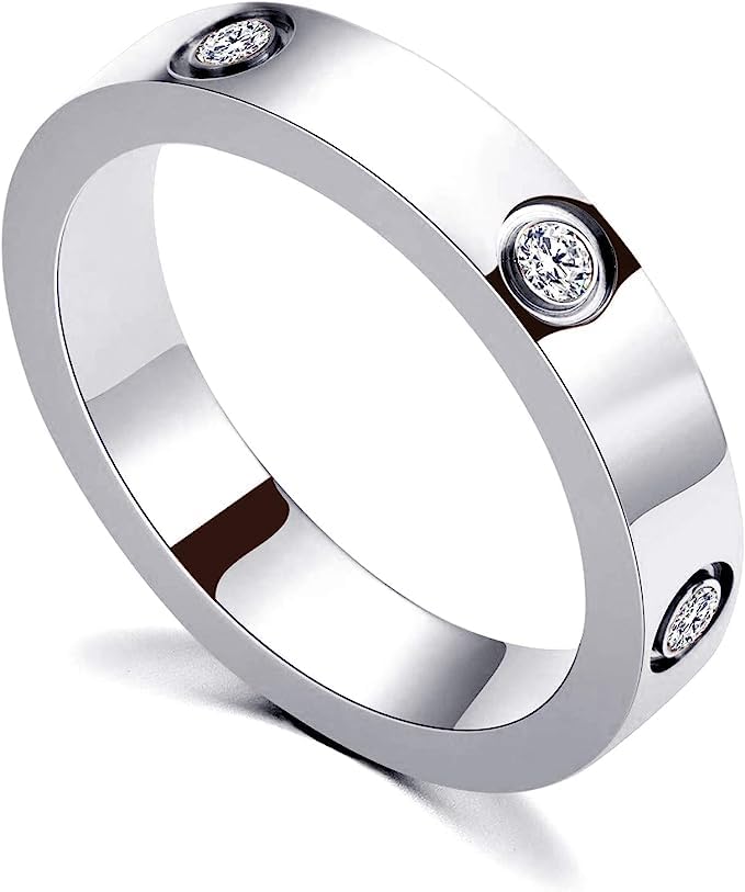 El Regalo Fashion Classic Titanium Steel Women Stacking Ring- Anti Tarnish/Waterproof Cubic Zirconia Stainless Steel Promise Ring for Girls & Women (Silver, 9) (B0CCJT11CM) Amazon Price History, Amazon Price Tracker
